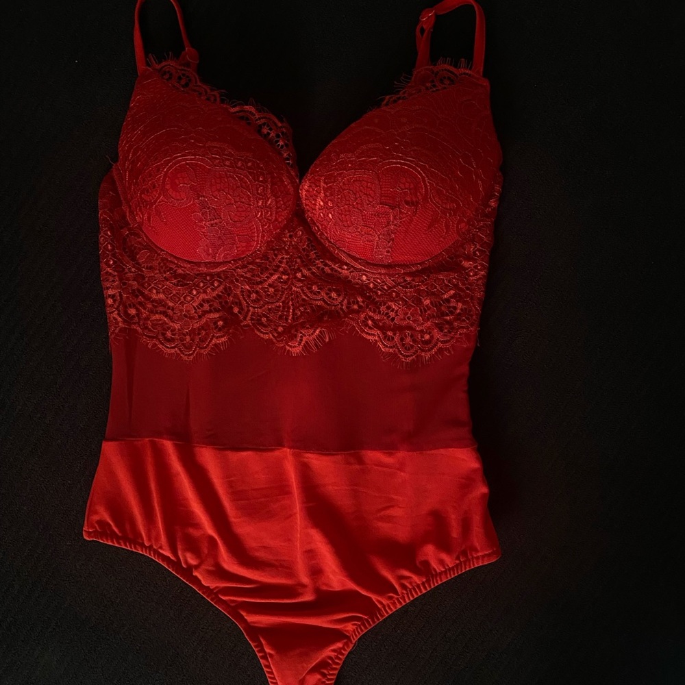Sexy red lace bodysuit